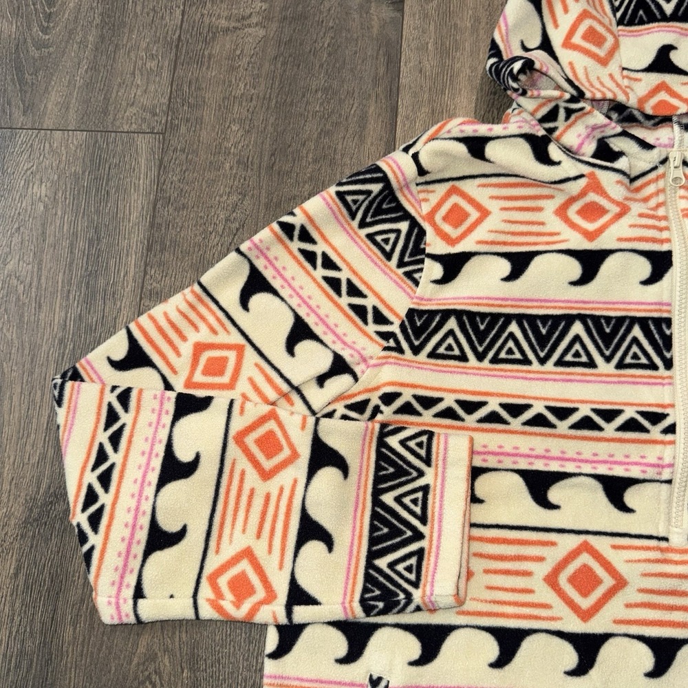 O'Neill Hoodie Woman's Sz Large Beige Aztec Fleece Quarter Zip Pullover Tribal - Picture 4 of 13